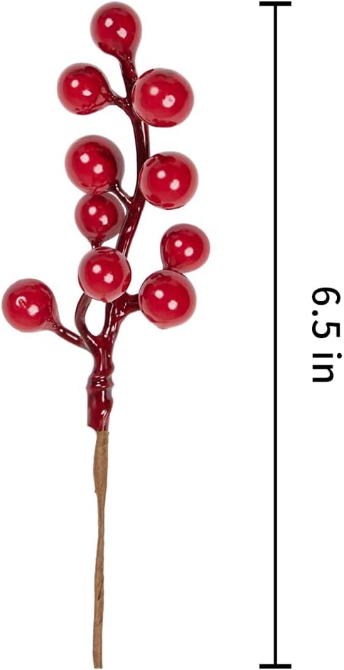 32 Pack Christmas Tree Decorations, Artificial Red Berry Stems 6.5 Inch