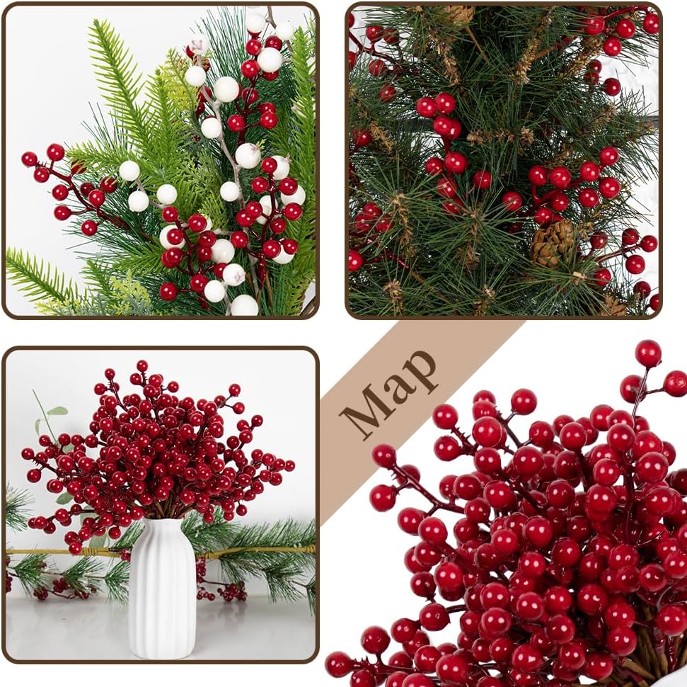 32 Pack Christmas Tree Decorations, Artificial Red Berry Stems 6.5 Inch