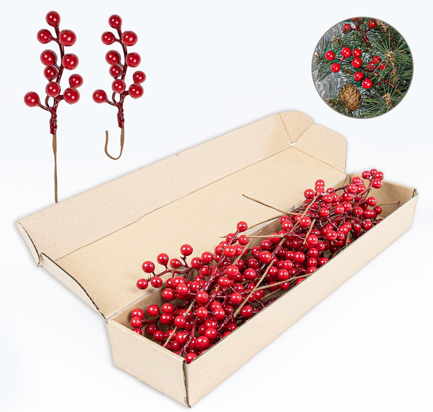 32 Pack Christmas Tree Decorations, Artificial Red Berry Stems 6.5 Inch