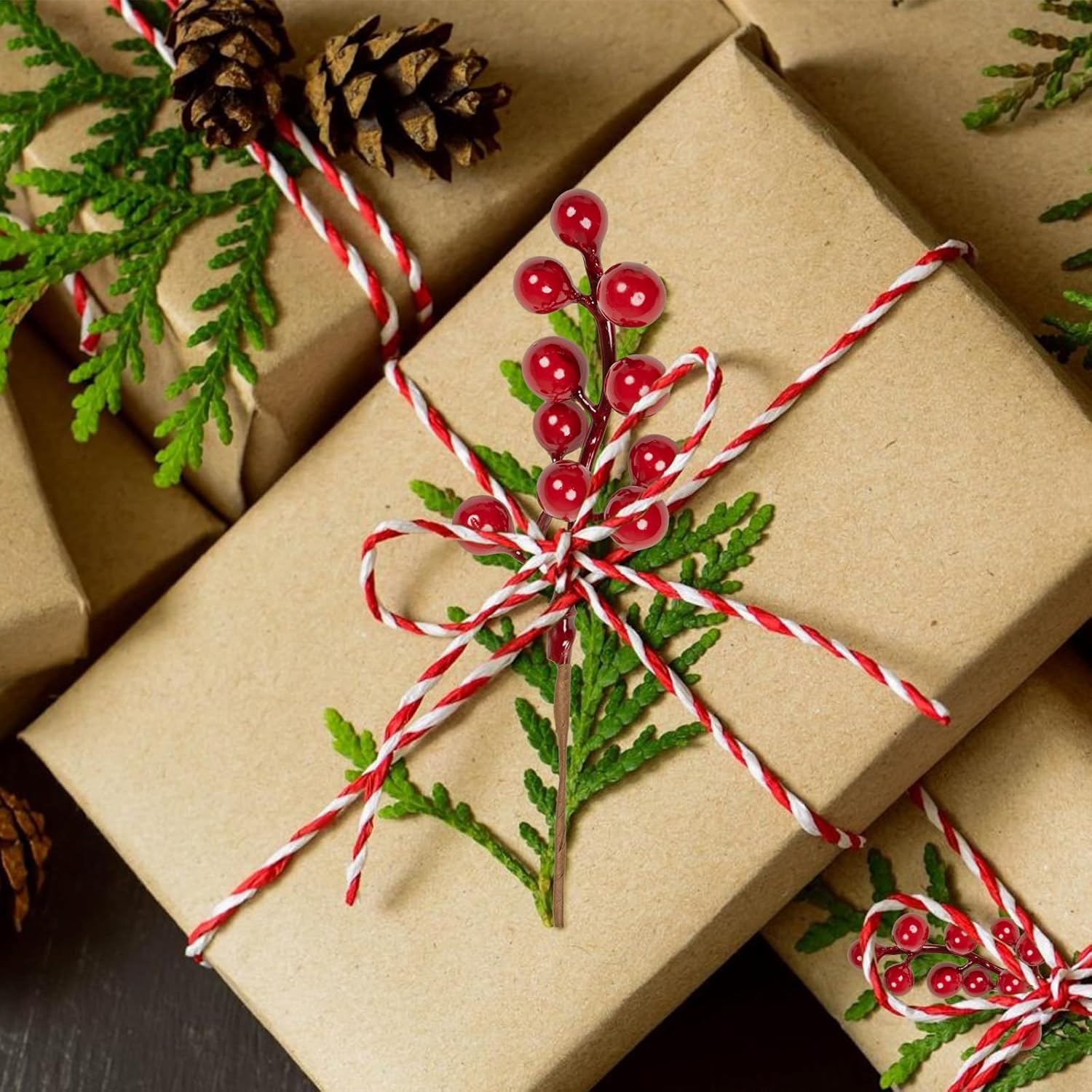 32 Pack Christmas Tree Decorations, Artificial Red Berry Stems 6.5 Inch