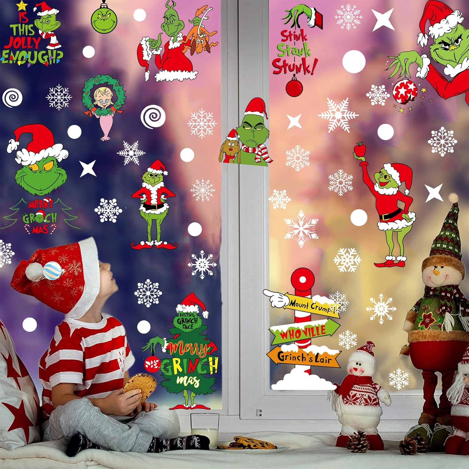 Christmas Window Clings Decorations for Glass Windows Winter Stickers Snowflakes Christmas Decorations