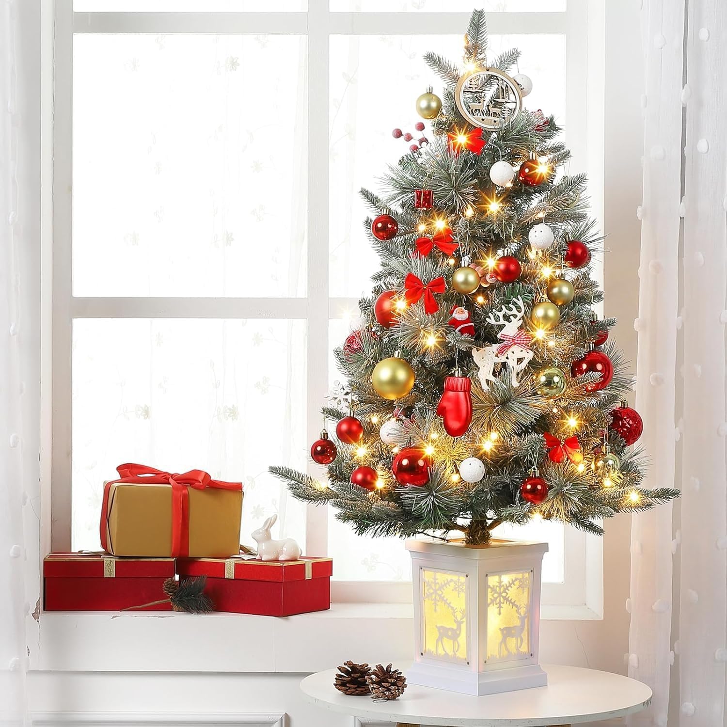 3 Ft Pre-Lit Christmas Tree, Artificial Christmas Trees with Lighting, Xmas Trees with 78 Led Lights